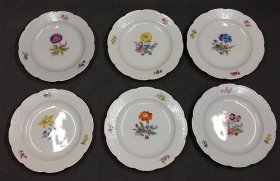 meissen-6x-teller-ozier-reliefrand-blumenmalerei-gold-d-18-7-cm